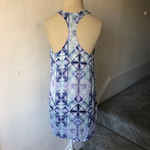 Asceno Silk Stain Glass Printed Blue Multi Side Slit Racerback Tunic Top EUC S - Picture 3 of 7